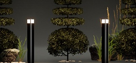  Balizadores com LED integrado da Yamamura Collection. As peças possuem um painel solar que capta energia ao longo do dia e a armazena na bateria presente na luminária. / Divulgação