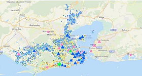 Mapa da distribuição geográfica da rede assistencial e dos registros de atendimento na Região Metropolitana do Rio de Janeiro, sob coordenação da Unimed do Brasil. - Divulgação