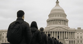 FILA EM FRENTE AO CAPITOLIO - IMAGEM IA