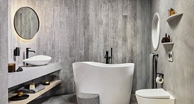 Curvas e assimetria presentes na cuba de apoio e banheira de imersão Ohtake, assinadas por Rodrigo Ohtake para a Roca. (Crédito: Ruy Teixeira)