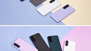 (De cima para baixo) Galaxy A57 5G e Galaxy A37 5G disponível em ampla variedade de cores | Imagem meramente ilustrativa