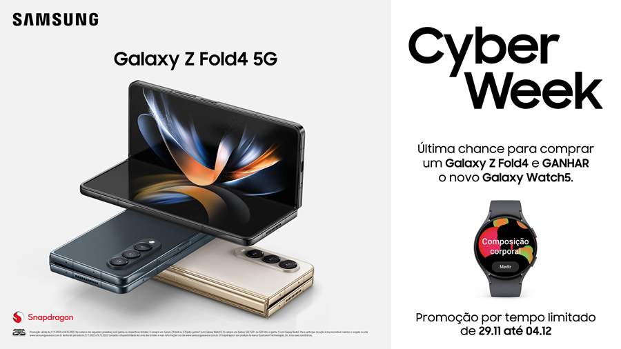 Cyber Week Samsung: ganhe um bundle do ecossistema Galaxy ao comprar um smartphone da linha S22 5G ou um dobr&aacute;vel Z Fold4 5G ou Z Flip4 5G