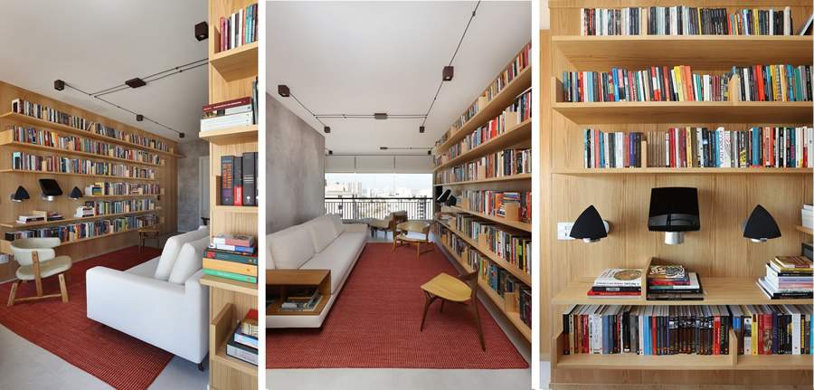 O ref&uacute;gio particular do dono de im&oacute;vel &eacute; a sua pr&oacute;pria sala de estar &ndash; ou, melhor: sua sala de leitura. A customiza&ccedil;&atilde;o do projeto durante a obra foi a escolha certa para elaborar um lar que era a sua cara em um prazo apertado e dentro do or&ccedil;amento | Projeto Ai&ecirc; Tombolato | Fotos: Mariana Orsi