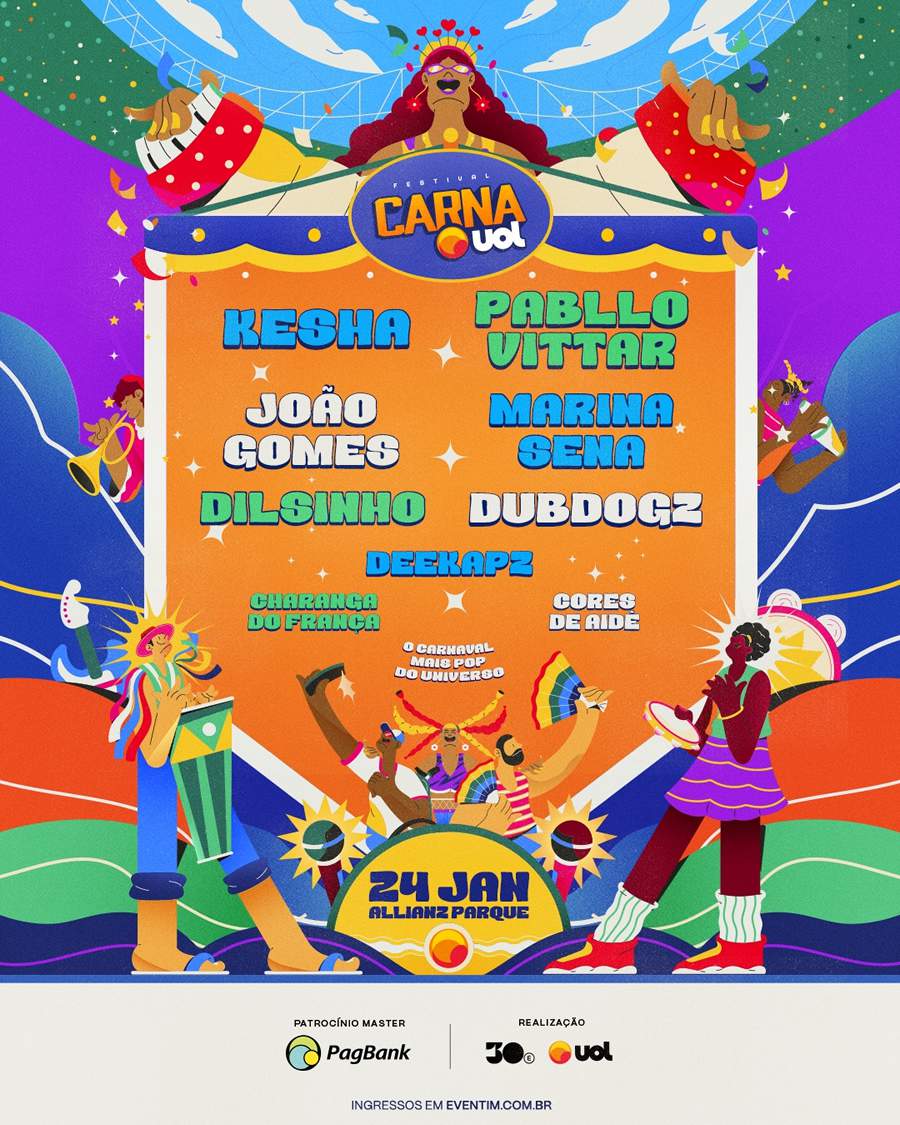 CarnaUOL 2026 com Kesha, Pabllo Vittar e João Gomes inicia hoje venda de ingressos