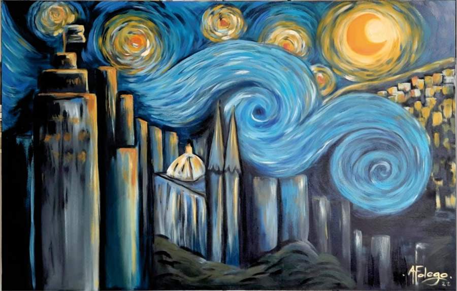 Grafiteira AFolego Releitura &quot;A Noite Estrelada&quot; de Vicent Van Gogh