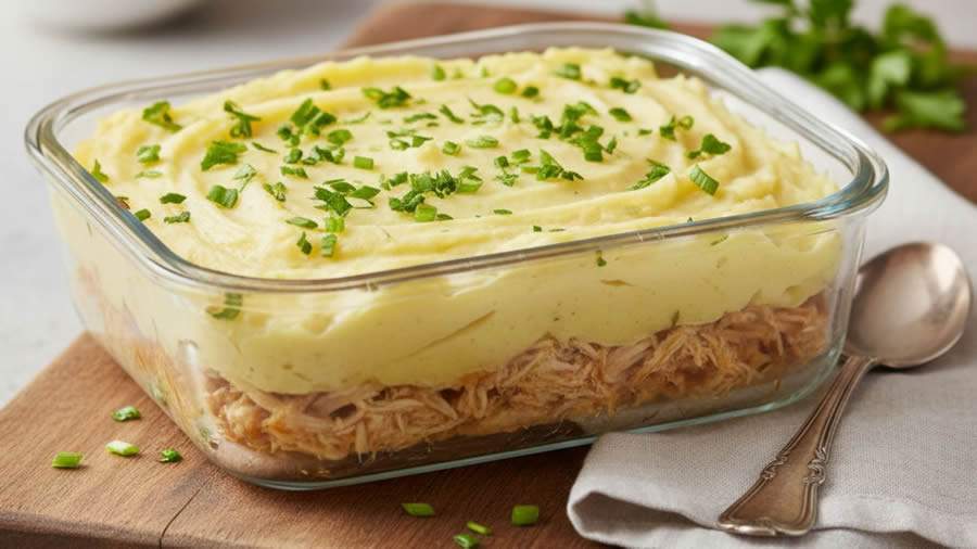 Escondidinho de frango com batata inglesa feito com leite desnatado &eacute; uma op&ccedil;&atilde;o mais adequada para dietas de d&eacute;fcit cal&oacute;rico - Divulga&ccedil;&atilde;o