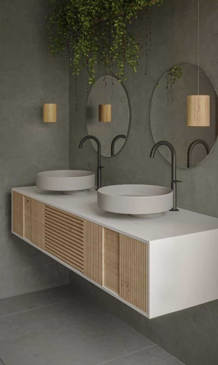 A leveza e beleza das cubas de apoio D4 da Celite, com o upper deck, s&atilde;o o verdadeiro destaque da bancada. A percep&ccedil;&atilde;o &eacute; de estarem &lsquo;flutuando&rsquo;. E esta proposta se enquadra em diferentes estilos do d&eacute;cor, como o Quiet Luxury | Foto: Divulga&ccedil;&atilde;o Celite