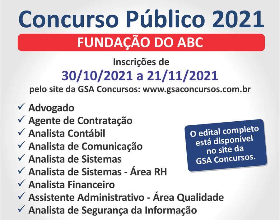 Fundação do ABC fará concurso público com 29 vagas e salários de até R$ 7,6 mil