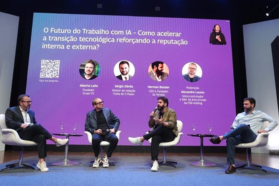 Painel “O Futuro do Trabalho com IA”, no Repcom.ia, em São Paulo (Imagem: Divulgação/FSB)