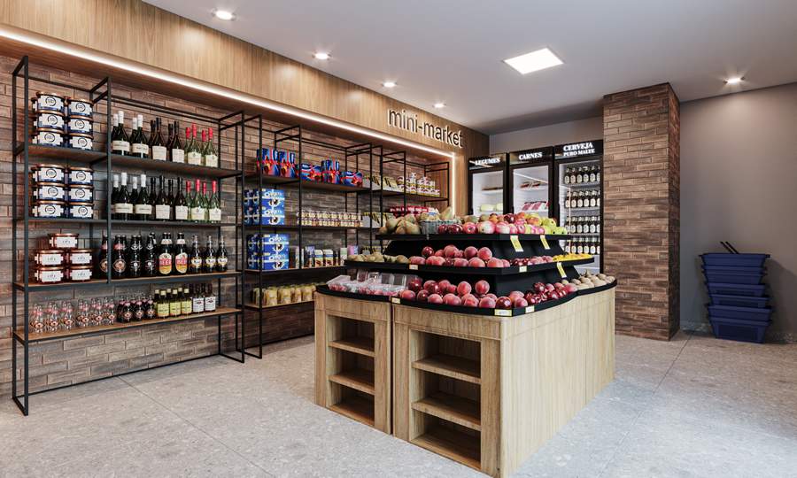 Estar&atilde;o dispon&iacute;veis op&ccedil;&otilde;es de conveni&ecirc;ncias &agrave; pronta entrega no mercadinho aut&ocirc;nomo dentro do residencial, onde ser&aacute; poss&iacute;vel fazer compras sem sair de casa - Imagem de perspectiva