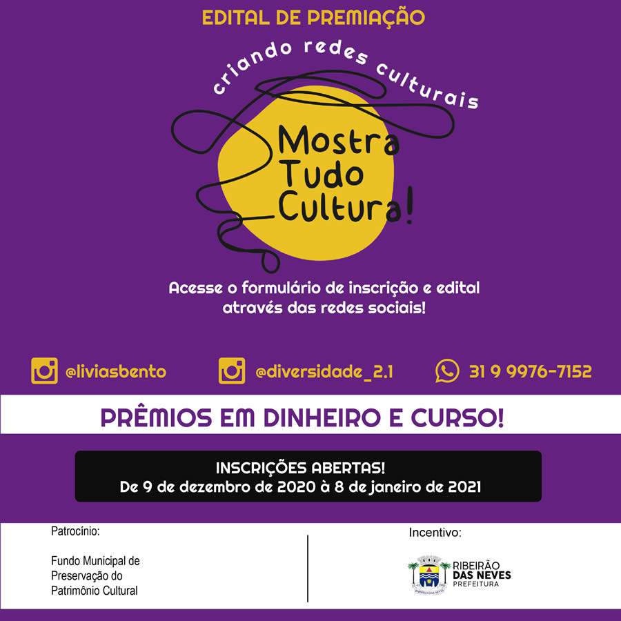 Mostra Tudo Cultura! vai premiar iniciativas culturais de Ribeir&atilde;o das Neves!