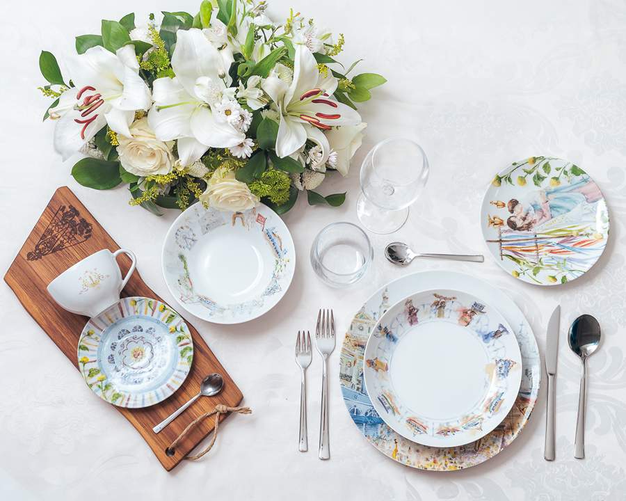 Coleção Cidade do Círio é composta por prato raso, fundo e de sobremesa, tigela, xícara, pires e tábua (Divulgação/Tramontina)