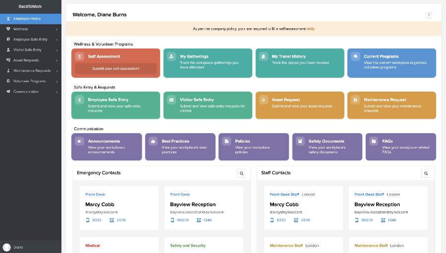 web - employee home page