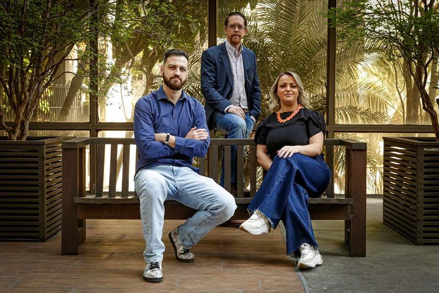 Da esquerda para a direita: Felipe Gomes, S&oacute;cio e Head de Marketing; Bruno Gallo, CEO e Founder; e Joyce Aquino, S&oacute;cia e Controller | Cr&eacute;dito: Divulga&ccedil;&atilde;o/ Amar Assist