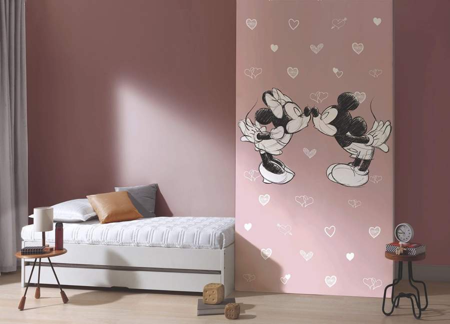 Painel de parede vertical em tecido - Mickey e Minnie Love