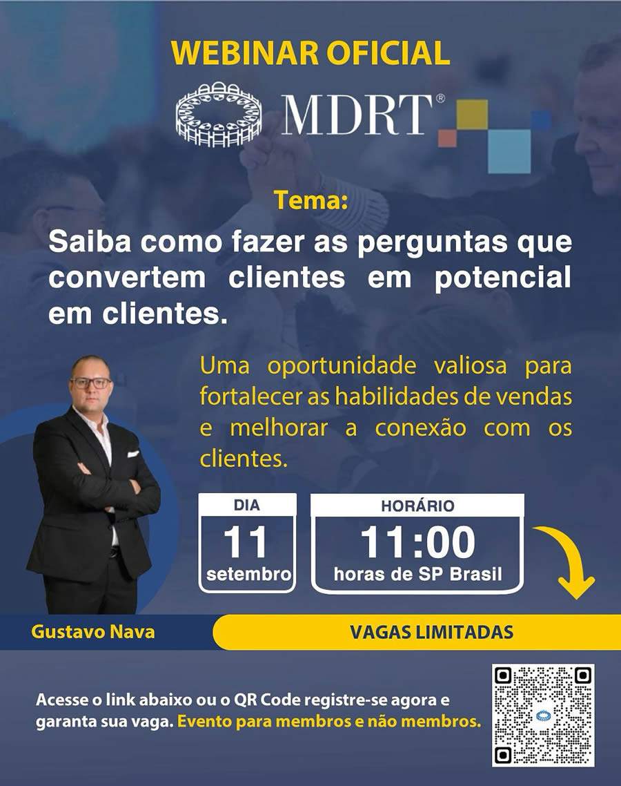 Webinar MDRT ensina técnicas de vendas e é aberto a todos os profissionais