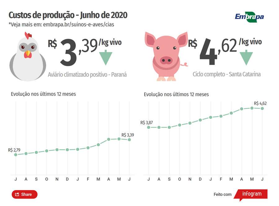 Custos de produção de suínos e de frangos de corte caem pela primeira vez no ano