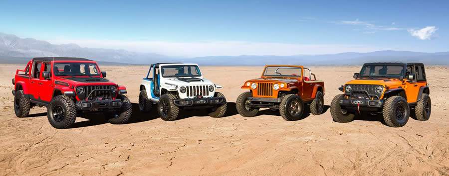Jeep Red Bare, Jeep Magneto, Jeepster Beach e Jeep Orange Peelz