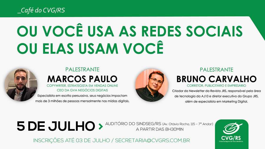 Redes sociais s&atilde;o assunto do Caf&eacute; do CVG/RS de julho