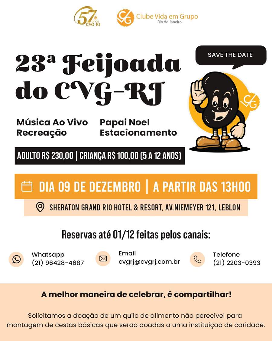 Est&atilde;o abertas as reservas para a Feijoada do CVG-RJ - 2023