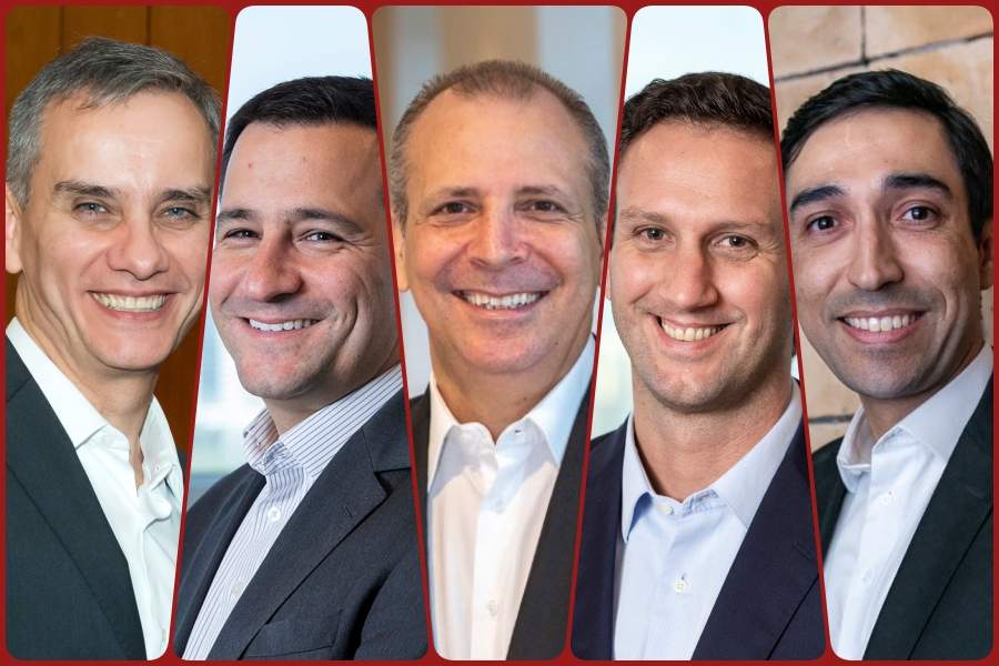 Legenda da fotomontagem: Diretores da Bradesco VP: Anderson Fabiano Mundim Martins, Bernardo Ferreira Castello, Jos&eacute; Pires, Estev&atilde;o Augusto Oller Scripilliti e Alex Lopes de Queiroz