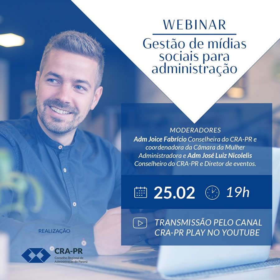 CRA-PR realiza webinar sobre m&iacute;dias sociais para profissionais da administra&ccedil;&atilde;o