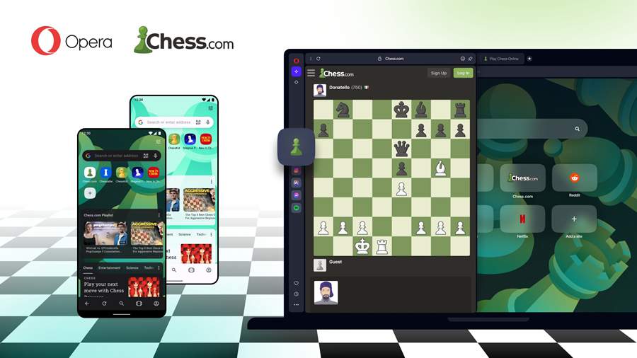 Opera fecha parceria com Chess.com para criar navegador de xadrez personalizado