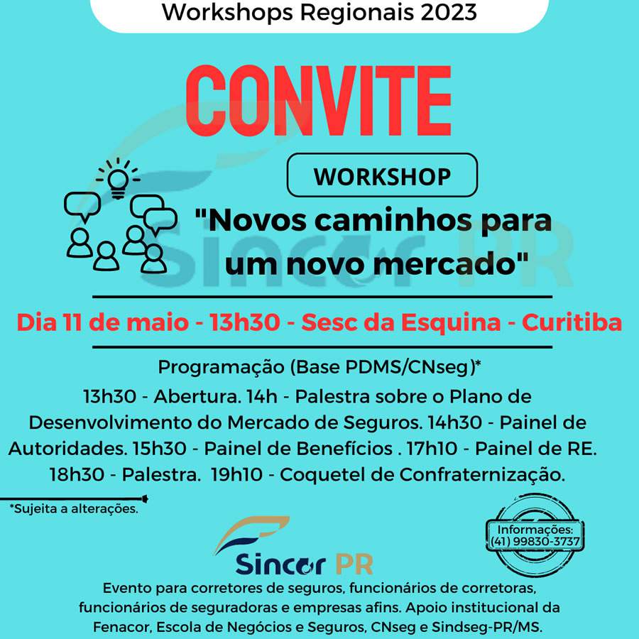 Sincor-PR realiza workshop dia 11 para discutir futuro do corretor de seguros e o PDMS