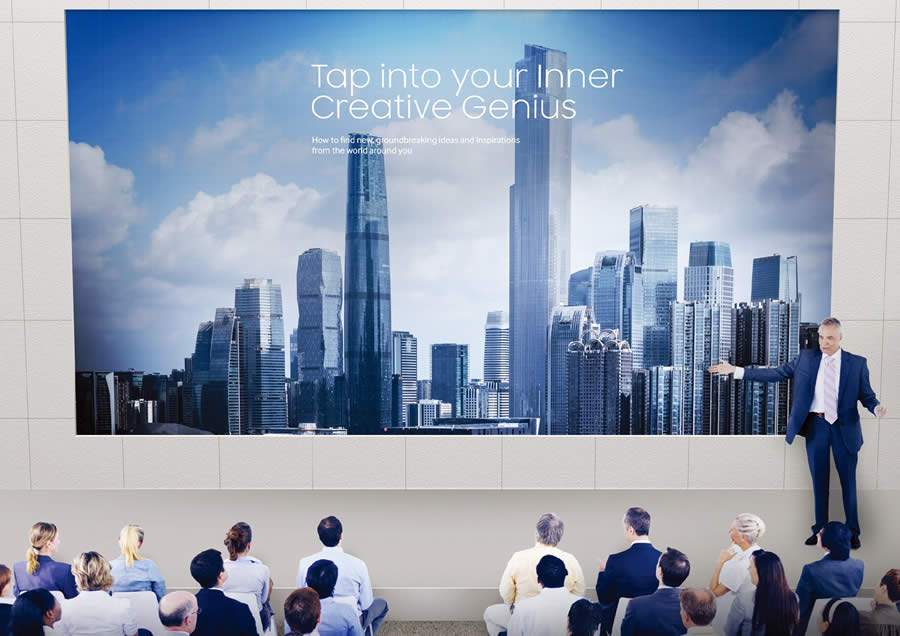 Painel de LED Samsung sendo usado para uma apresentação. - Samsung