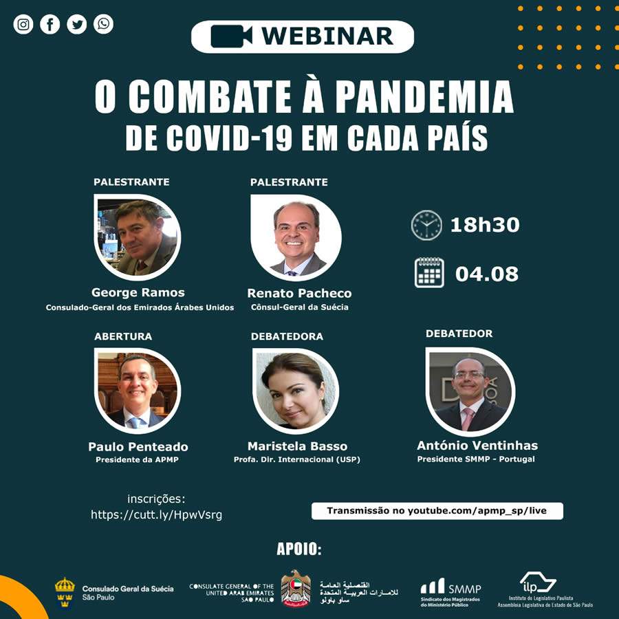 Suécia, Portugal, Israel e Emirados Árabes participarão de webinar sobre Covid-19