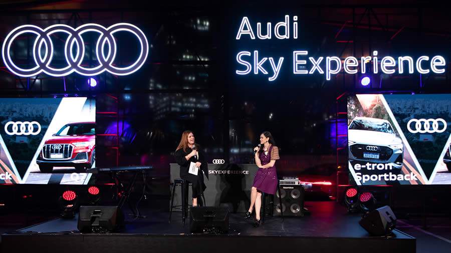 Patricia Huamani, colaboradora Audi do Brasil, conversa com Isabelle Drummond sobre diversidade durante evento Audi Sky Experience, em setembro de 2020.