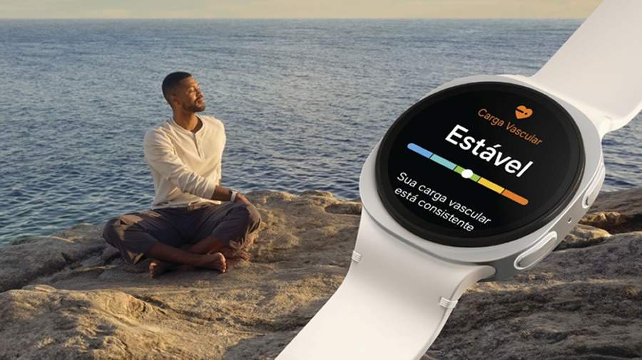 O recurso Carga Vascular classifica os resultados em uma escala de cinco níveis de intensidade no Galaxy Watch8 | Imagem meramente ilustrativa