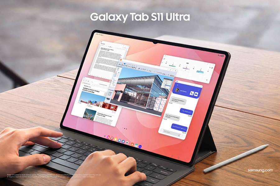  Galaxy Tab S11 Ultra com a capa teclado e a S Pen | Imagem meramente ilustrativa