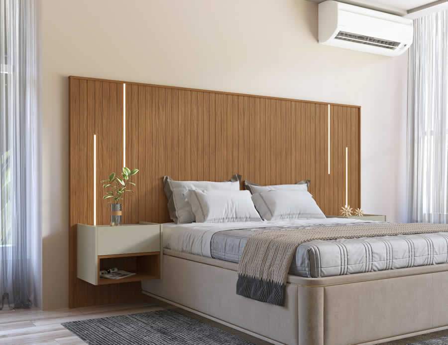 Casa D_Conj. Cabeceira Floren&ccedil;a C_LED King Cedro_Linho