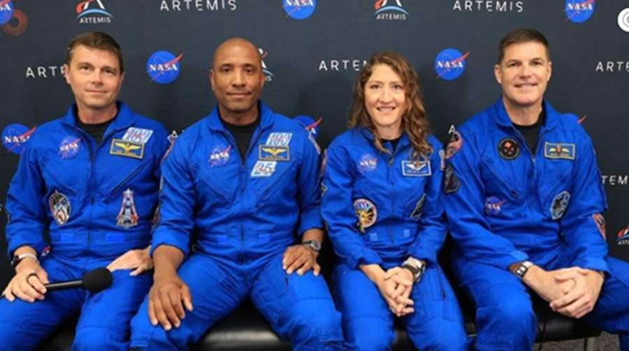  Os astronautas da miss&atilde;o Artemis 2, da esquerda para a direita: Reid Wiseman, Victor Glover, Christina Koch e Jeremy Hansen.
