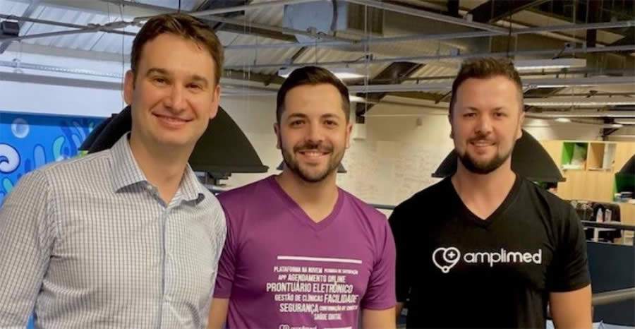 O m&eacute;dico Marcos Sonagli e os empreendedores Liandro Segalin e Darlan Segalin, fundadores da Amplimed  