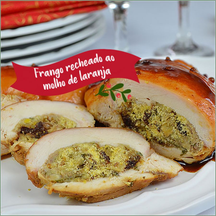 Peito de Frango Recheado com Frutas Secas no Molho de Laranja