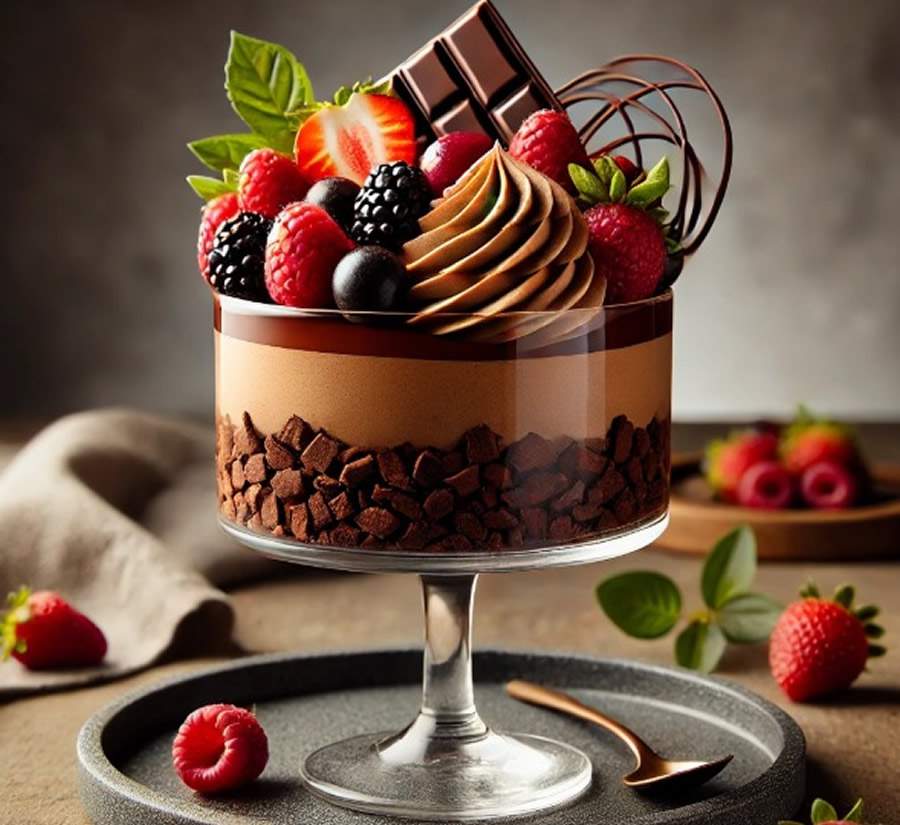 Mousse de chocolate finalizado com frutas vermelhas - Arquivo pessoal/Ibis Styles Goiânia Shopping Estação