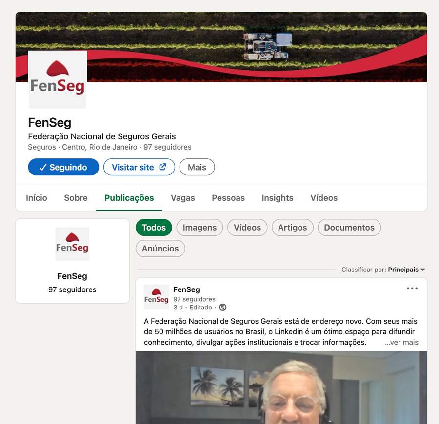 Presidente Antonio Trindade anuncia em v&iacute;deo o in&iacute;cio da participa&ccedil;&atilde;o da FenSeg no Linkedin