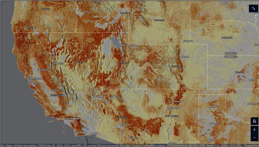 Plataforma moderna espacial utilizada pelos EUA para acompanhar riscos de inc&ecirc;ndios florestais - Esri (hhtp://esri.com)