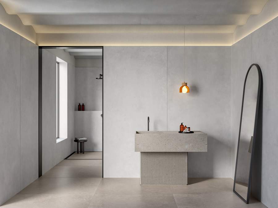 Linha Stucco, da Roca Cer&aacute;mica, com pagina&ccedil;&atilde;o vertical na parede