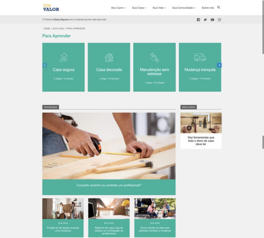 Liberty Seguros lan&ccedil;a plataforma Tem Valor com dicas &uacute;teis para o seu dia a dia