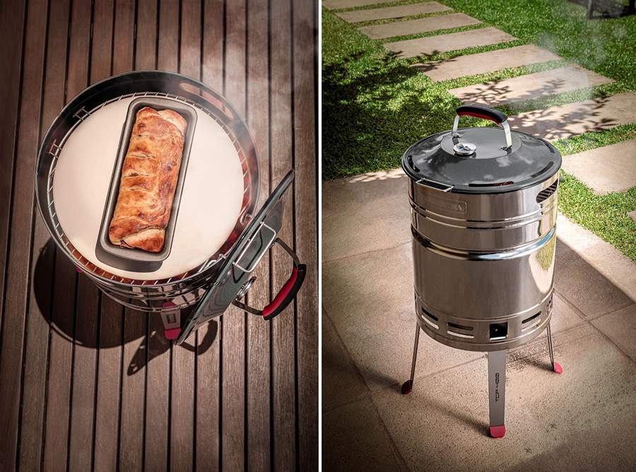 Com o aux&iacute;lio da pedra e da tampa, tamb&eacute;m &eacute; poss&iacute;vel assar p&atilde;es na churrasqueira TCP 400, da Tramontina