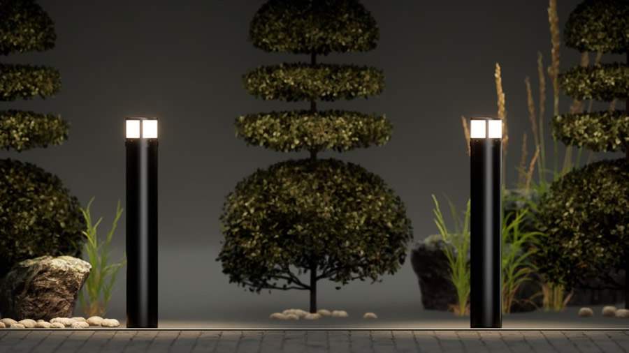  Balizadores com LED integrado da Yamamura Collection. As pe&ccedil;as possuem um painel solar que capta energia ao longo do dia e a armazena na bateria presente na lumin&aacute;ria. / Divulga&ccedil;&atilde;o