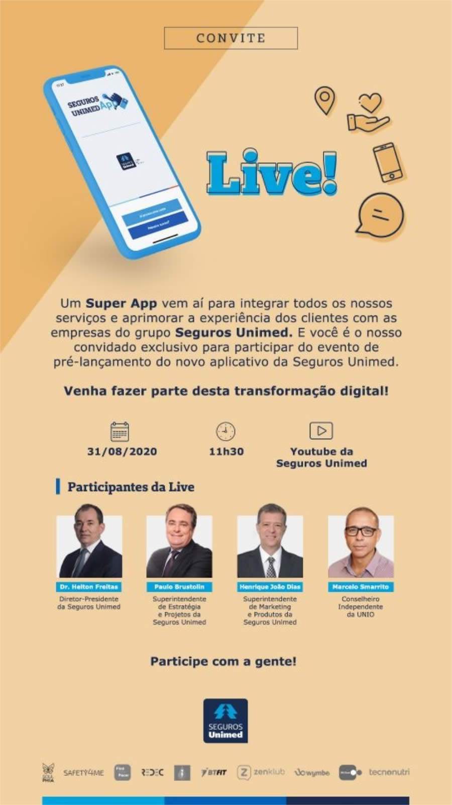 Seguros Unimed convida para live de pré-lançamento: Super App Seguros Unimed Dia 31/08 às 11h30