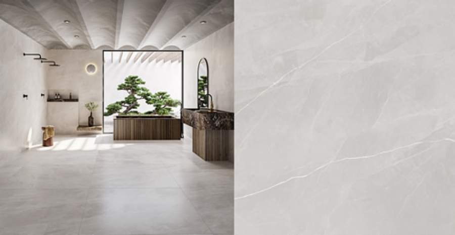 A S&eacute;rie Calacata Light, da Roca Cer&aacute;mica, &eacute; uma reprodu&ccedil;&atilde;o sublime do m&aacute;rmore de mesmo nome e fonte de inspira&ccedil;&atilde;o por sua est&eacute;tica atemporal e versatilidade: tanto pode ser aplicado no piso, paredes e nas bancadas com cubas de cozinha, entre outras possibilidades | Imagem: Divulga&ccedil;&atilde;o