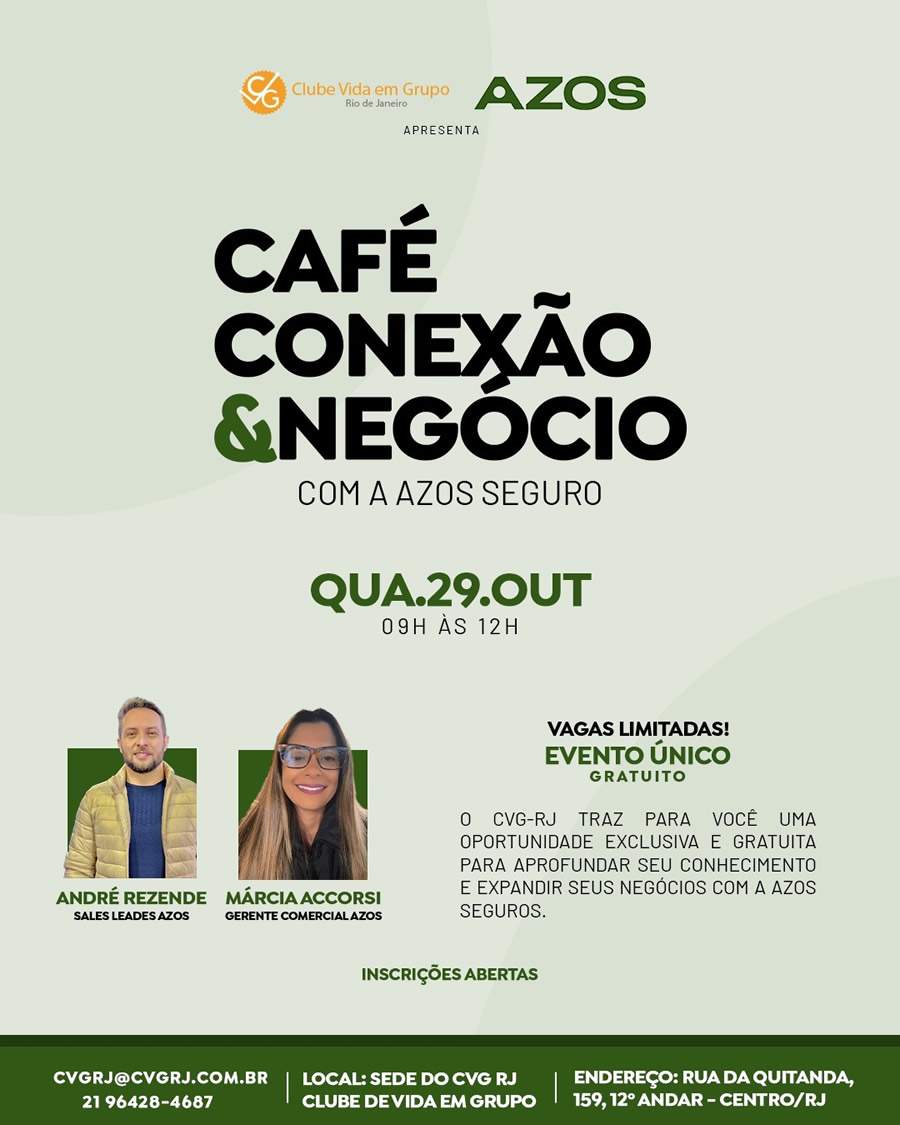 CVG-RJ convida para café da manhã especial com a AZOS Seguros