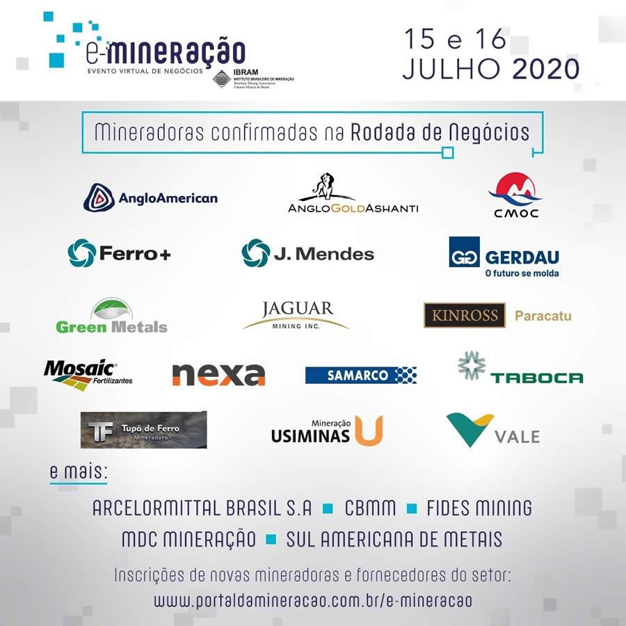 20 grandes mineradoras participarão de rodadas de negócios virtuais com pequenas e médias empresas de várias partes do Brasil