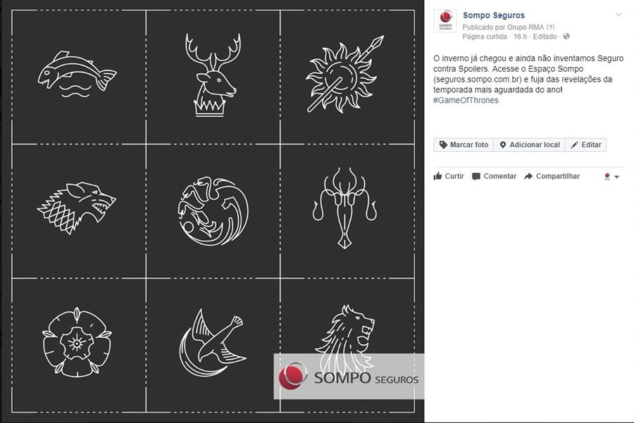 Acao Game of Thrones - Post Facebook