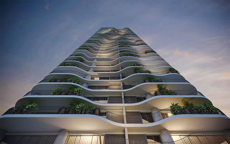 O Sunna foi o &uacute;ltimo lan&ccedil;amento residencial da Opus Incorporadora e se destaca por suas curvas - Divulga&ccedil;&atilde;o Opus Incorporadora